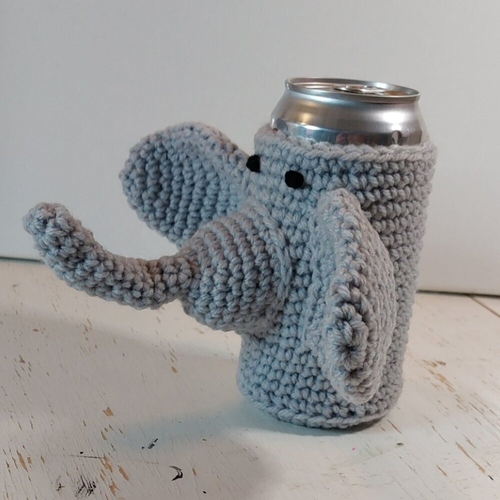 Fun Elephant Koozie Handmade Gift Idea Crochet Animal Whimsical Unique Creative - Picture 4 of 8